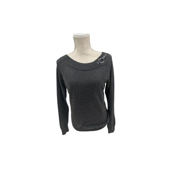 ✨Lauren Ralph Lauren Buckle Boatneck Grey Sz Large Sweater✨ - Picture 4 of 11